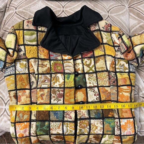 Vintage Tapestry Upholstery Patchwork Stained Glass Mosaic Floral Quilt Blazer - Picture 12 of 15